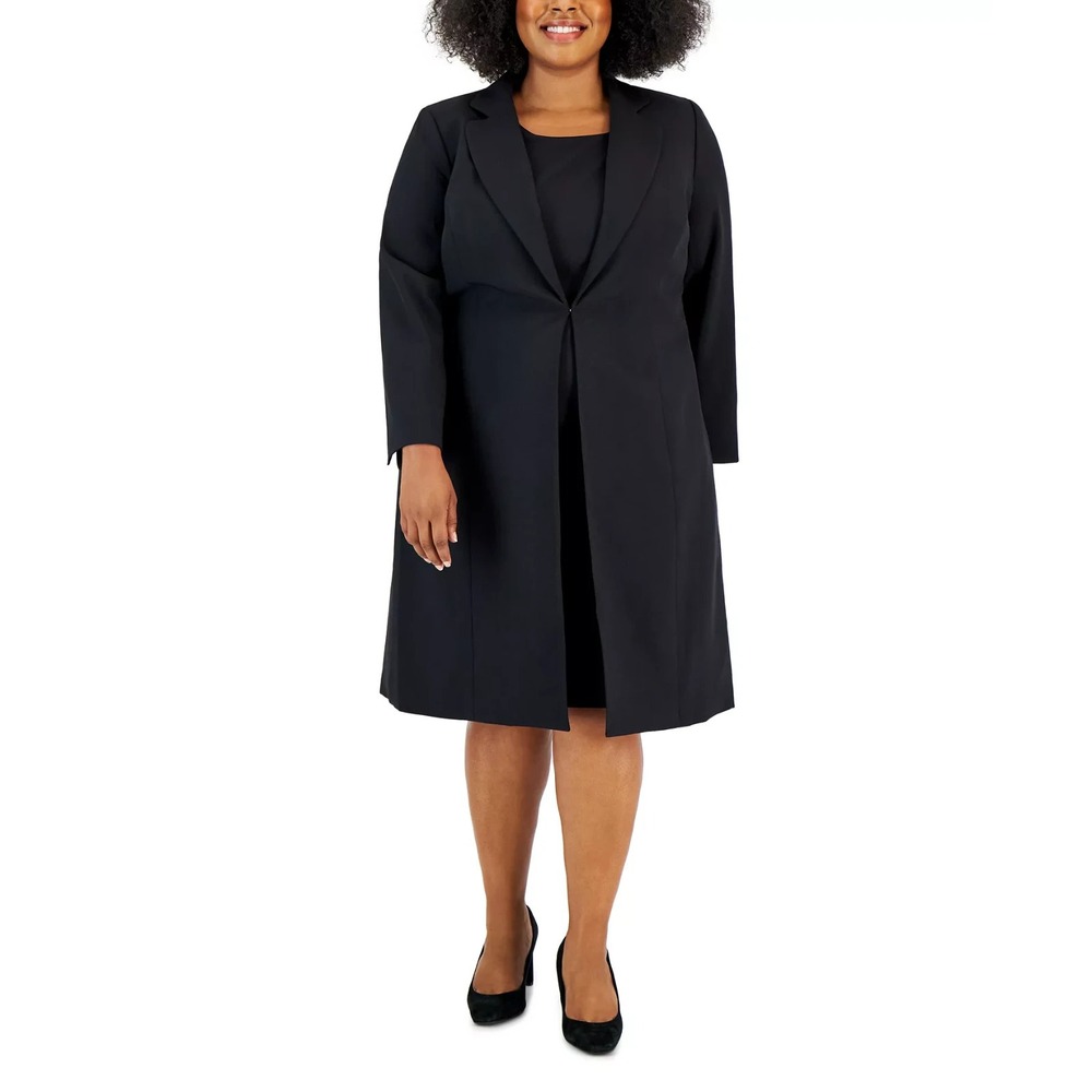 Le Suit Plus Size Topper Jacket & Sheath 2 Piece Dress Suit Size 14W Black